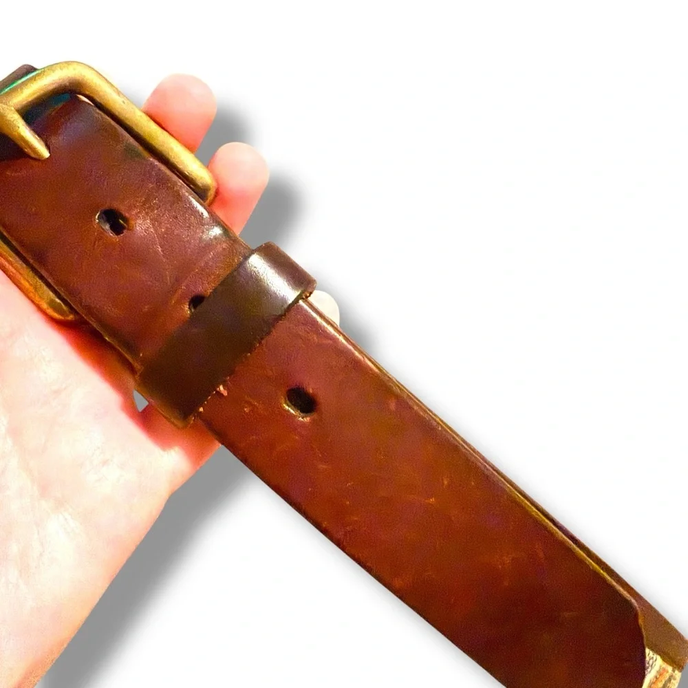 Duluth Trading Co Leather Fabric Belt Men’s Size 36 Brown Red‎ Striped Casual